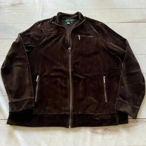 Ralph Lauren LRL Women's Velour Brown Full Zip Up Track Jacket Size 1X